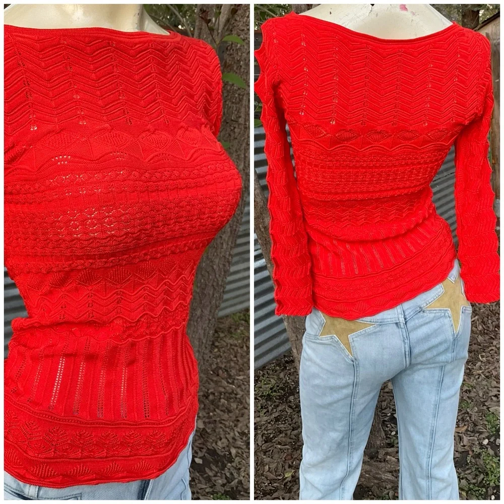 $695 Roberto Cavalli Pointelle Eyelet Knit Cut Out Sweater